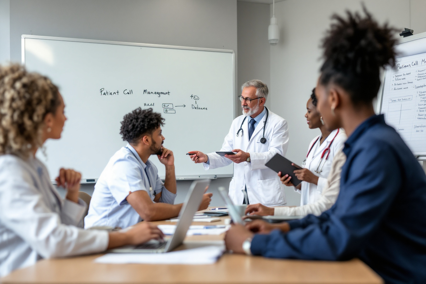 Collaboration d'équipe médicale sur les appels