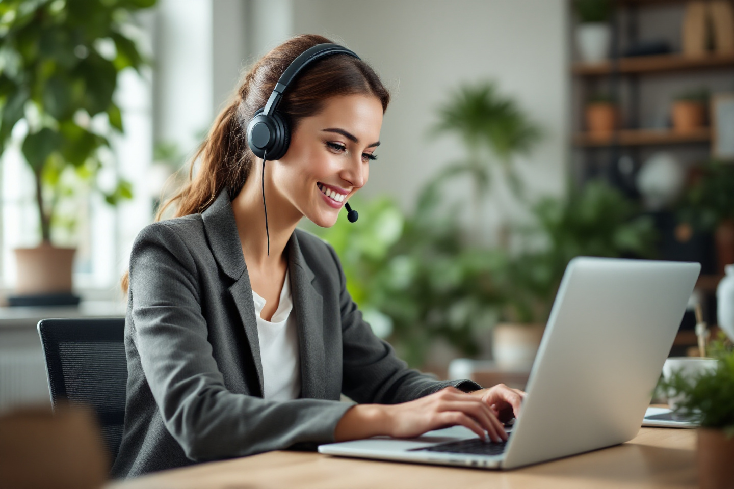 Professionnelle utilisant un service de secrétariat téléphonique