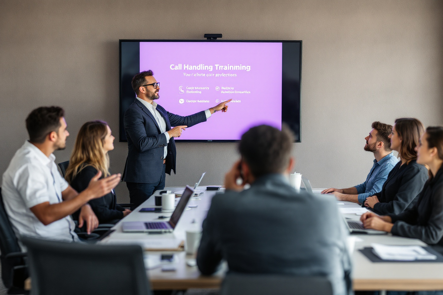 Session de formation dans un centre d'appels